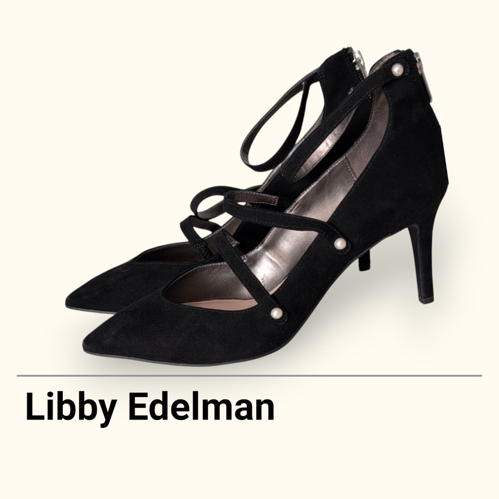 Libby Edelman Black Suede Heels with Straps
